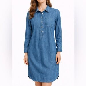 J.Crew Factory Blue Denim Shirtdress Button Front Long Sleeve XS